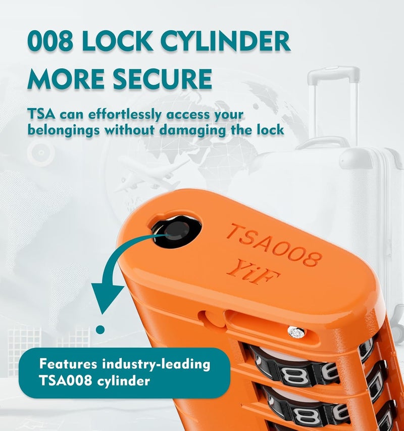 Anvil TSA Approved Luggage Locks – High Security TSA008 Combination Travel Locks with Inspection Indicator for Suitcases and Backpacks. (2, Orange) - Image 2